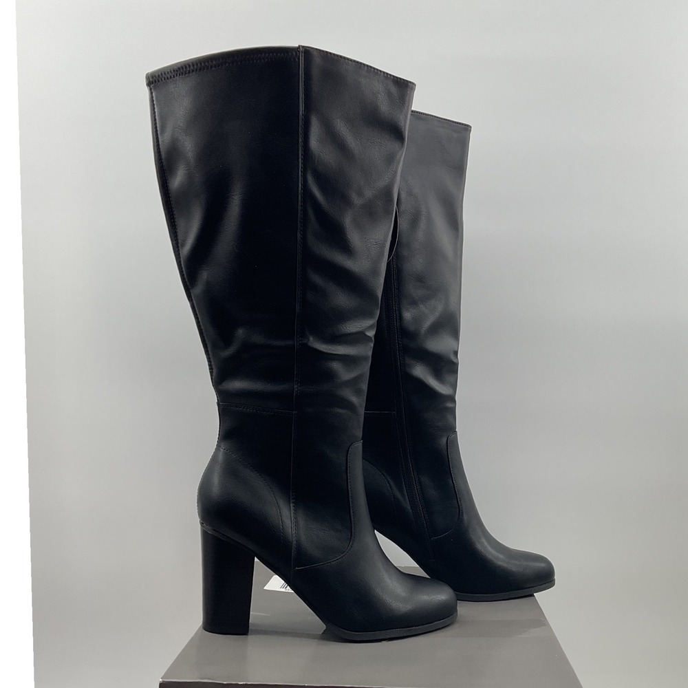 Style & Co Addyy WC Black Wide Calf Tall Block Heel Boots Womens 9.5 M F44269